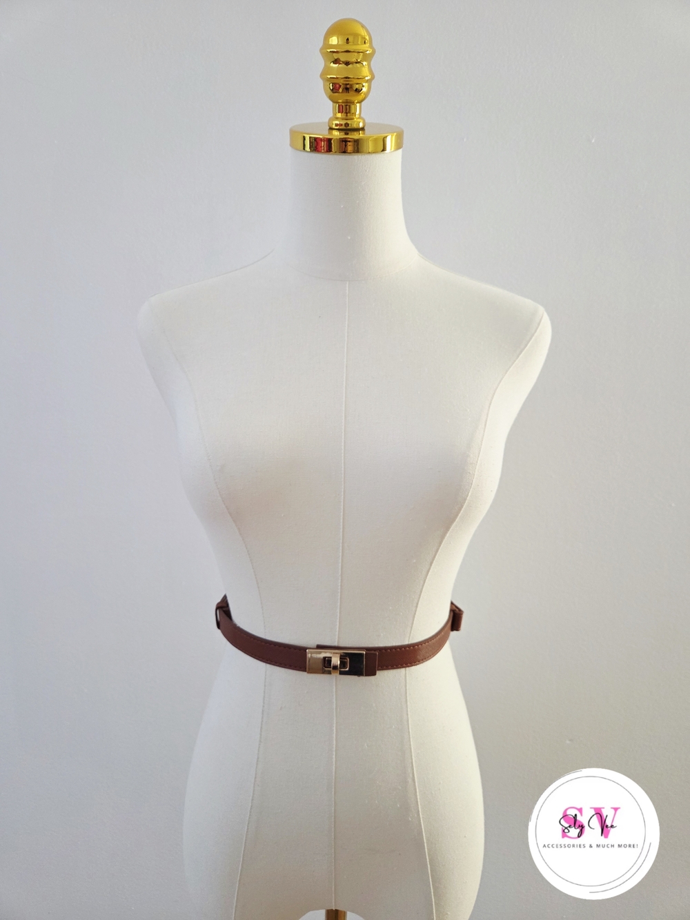 Adjustable Brown Belt With Gold Lock Buckle